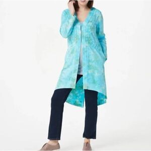 LOGO Lavish Lori Goldstein Tie Dyed Duster Beach Street Crochet Lace Tunic L